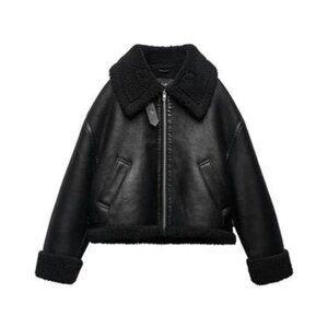Zara Black Double Faced Faux Suede and Shearling Jacket Size Small